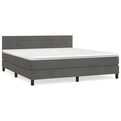 Vidaxl Box spring postelja z vzmetnico temno siva 160x200 cm žamet