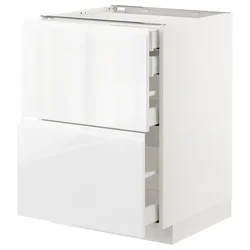 METOD / MAXIMERA Pod.orm.2front/2dnj/1srd/1vis.fiok, bela/Voxtorp v. sjaj bela, 60x60 cm