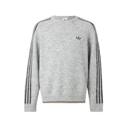 Pulover adidas 3-Stripes Fluffy Knit Crew Sweatshirt Medium Grey Heather XXL