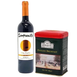 Pinilla Crveno vino Tempranillo 0.75l i Ahmad Tea Čaj English Breakfast Caddy 100g