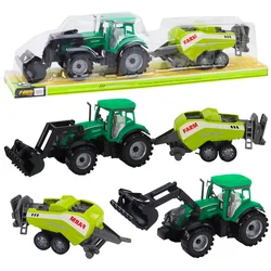 LEAN TOYS Traktorski set z nalagalnikom in balirko, zelen
