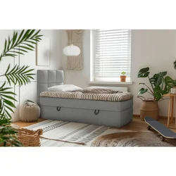 MID.YOU POSTELJA Z VZMETNICO 90 cm x 200 cm , les, tekstil, leseni material temno siva
