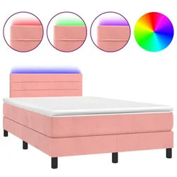 Vidaxl Box spring postelja z vzmetnico LED roza 120x200 cm žamet