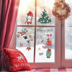 WallXpert novogodišnja nalepnica za prozor i zid 309005, patuljak, jelka i medved sa natpisom Happy Yule, 30 x 50 cm