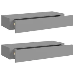 Zidne police s ladicom 2 kom sive 60 x 23,5 x 10 cm MDF