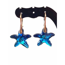 Naušnice s kristalima Swarovski – Starfish – Morska Zvijezda 20mm Bermuda Blue, Srebro 925 + KUTIJA