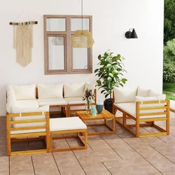 10-dijelna vrtna garnitura s krem jastucima od bagremovog drva
