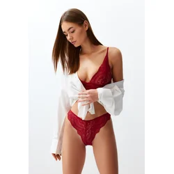 Trendyol Burgundy Lace Rope Straps Non-wired Coverless Knitted Underwear Set