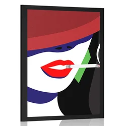 Plakat ženska s klobukom v pop art stilu - 60x90 silver