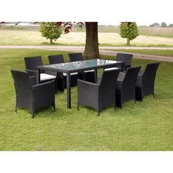 VIDAXL vrtni set miza + 8 stolov iz pletenega trsja, črn