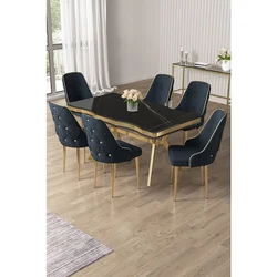 Hanah Home trpezarijski set Vae, sto i 6 stolica, ploča u dekoru Sonata, zlatne noge, antracit tkanina Babyface