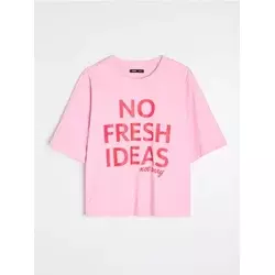 Sinsay - Pamučna majica sa natpisom No Fresh Ideas - begonija