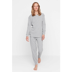 Trendyol Gray Corded Cotton Wide Fit Knitted Pajama Set