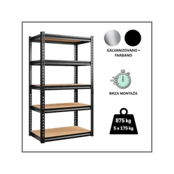 EPRO Metalna montažna polica Premium 180x90x35cm, metal-drvo, 875kg (5x175kg)