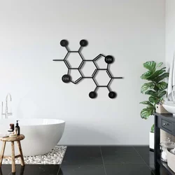 WallXpert metalni zidni ukras 5214, strukturna formula molekula sa dva indolna prstena, 60 x 50 cm, crni