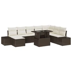 vidaXL vidaXL Vrtni sofa set Set 9 Rjava in kremna Ratan, Poliester, (22065220)