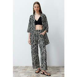 Trendyol Black Printed Comfortable Cut Flexible Kimono Knitted Bottom-Top Set