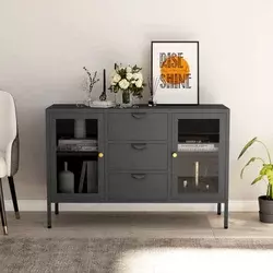 Komoda antracit 105 x 35 x 70 cm od čelika i kaljenog stakla
