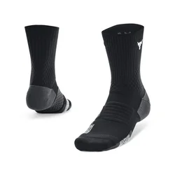 UA Project Rock ArmourDry Playmaker Crew Socks, 1 Pair, Black/Jet Grey - XL