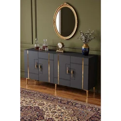 Hanah Home komoda Ilay 150, 150 cm, antracit / zlatna