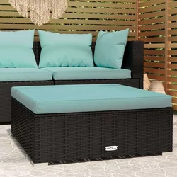 Vrtni tabure s jastukom crni 70 x 70 x 30 cm od poliratana