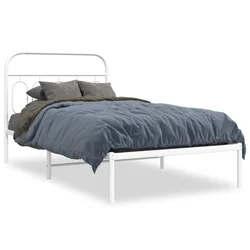 Vidaxl Kovinski posteljni okvir z vzglavjem bel 107x203 cm