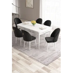 Hanah Home Set Trpezarijski sto i 6 stolica Roz, Crno-beli