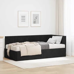 Kutni krevetni okvir s madracem s uzglavljem 2 pcs Crna Baršun