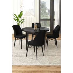 Hanah Home Set Trpezarijski sto i 4 stolice, Crni