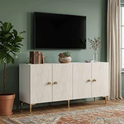 Hanah Home komoda Squarel 180, 180 cm, bela / travertin