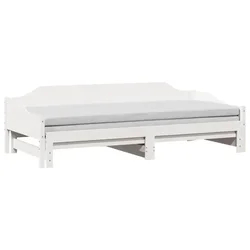 Vidaxl Izvlečna dnevna postelja bela 90x200 cm trdna borovina