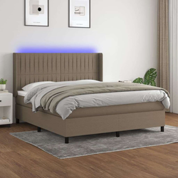 Krevet box spring s madracem LED smeđesivi 160x200 cm tkanina