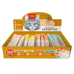 Wanpy Cat Creamy Lickable Treats for Cats - Chicken, Tuna, Salmon, Crab 100x14g