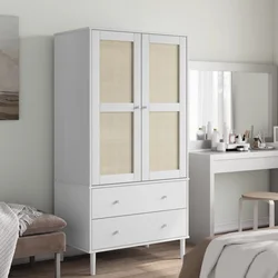 Komoda SENJA bijela izgled ratana 90x55x175 cm masivna borovina