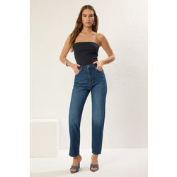 Trendyol Dark Blue High Waist Straight Jeans