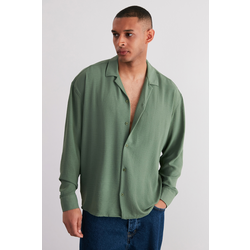Trendyol Khaki Oversize Fit Wide Collar Summer Linen Look Shirt