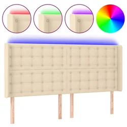 Vidaxl LED posteljno vzglavje krem 183x16x118/128 cm blago