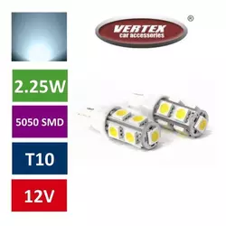 Avto LED žarnica (sijalka) T10 9 SMD 5050 2,25W 2 kosa