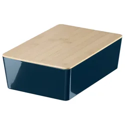 KUGGIS Kutija s poklopcem, crno-plava/bambus, 18x26x8 cm