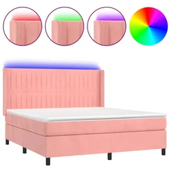 Vidaxl Box spring postelja z vzmetnico LED roza 180x200 cm žamet