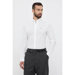 Pamučna košulja Gant za muškarce, boja: bijela, slim, o button-down ovratnikom