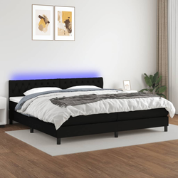 vidaXL Box spring postelja z vzmetnico LED črna 200x200 cm blago
