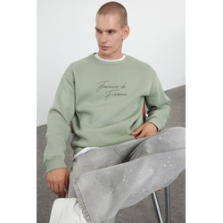 Trendyol Mint Oversize/Wide Cut Text Embroidered Crew Neck Sweatshirt