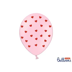 Roza baloni z rdečimi srčki 30 cm 1 kos.