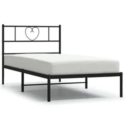 Vidaxl Kovinski posteljni okvir z vzglavjem črn 75x190 cm