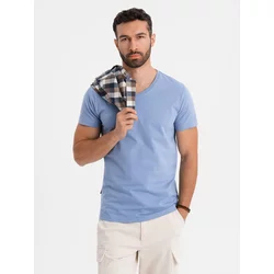 Ombre BASIC mens classic cotton T-shirt with a serape neckline - blue