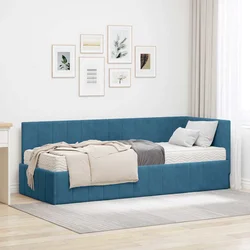 Kutni krevetni okvir s madracem s uzglavljem 2 pcs Plava Baršun