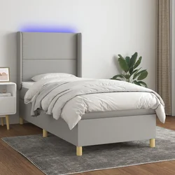 Vidaxl Box spring postelja z vzmetnico LED sv. siva 100x200 cm blago