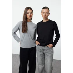 Trendyol Black-Grey 2 Pack 100% Cotton Crew Neck Regular/Normal Cut Knitted T-Shirt