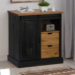 Komoda HALDEN s kliznim vratima crna 80x40x80 cm puno drvo
